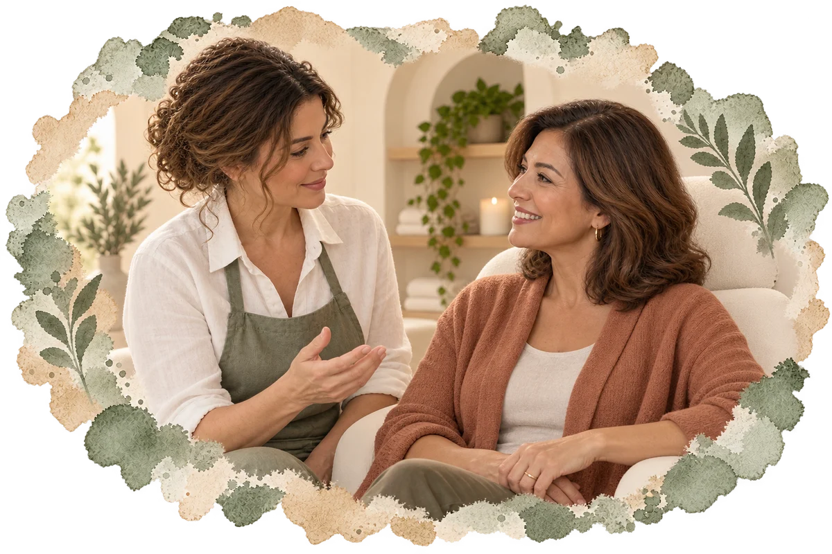 The same provider and Maria talk together before her next facial.